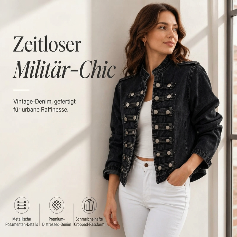 🖤 Black Friday Vorabzugang: 50 % Rabatt 🖤 Vintage Jeansjacke für Damen mit symmetrischer Knopfleiste
