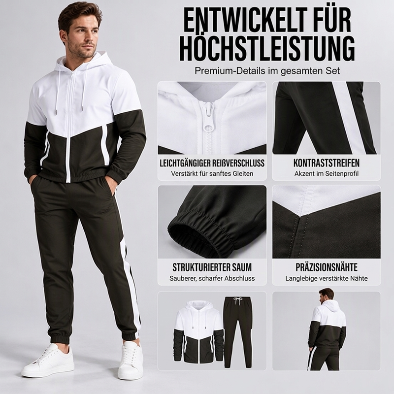 🔥 Nur heute 50 %! Leichtes Farbblock-Jacken- und Jogginganzug-Set für Herren