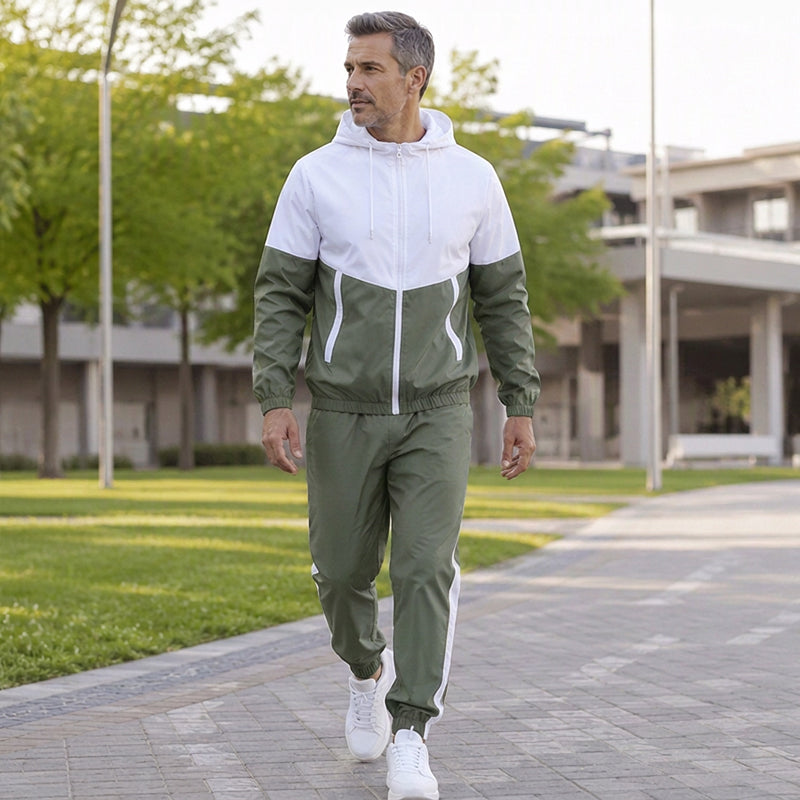 🔥 Nur heute 50 %! Leichtes Farbblock-Jacken- und Jogginganzug-Set für Herren