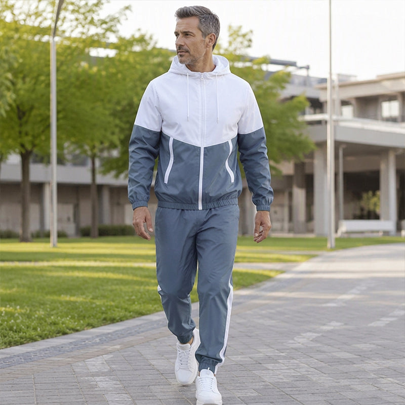 🔥 Nur heute 50 %! Leichtes Farbblock-Jacken- und Jogginganzug-Set für Herren
