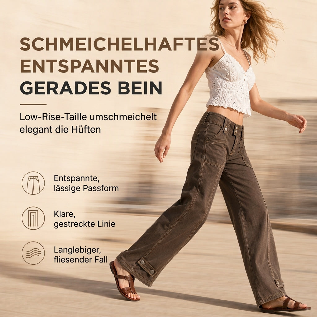✨Begrenzter Vorrat verfügbar, nicht verpassen!🔥🔥Damen Utility-Hosen mit weitem Bein aus gewaschener Baumwollmischung mit Contrast Stitching