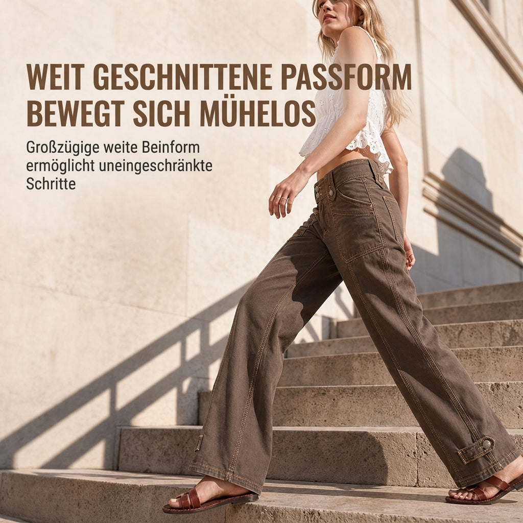 ✨Begrenzter Vorrat verfügbar, nicht verpassen!🔥🔥Damen Utility-Hosen mit weitem Bein aus gewaschener Baumwollmischung mit Contrast Stitching