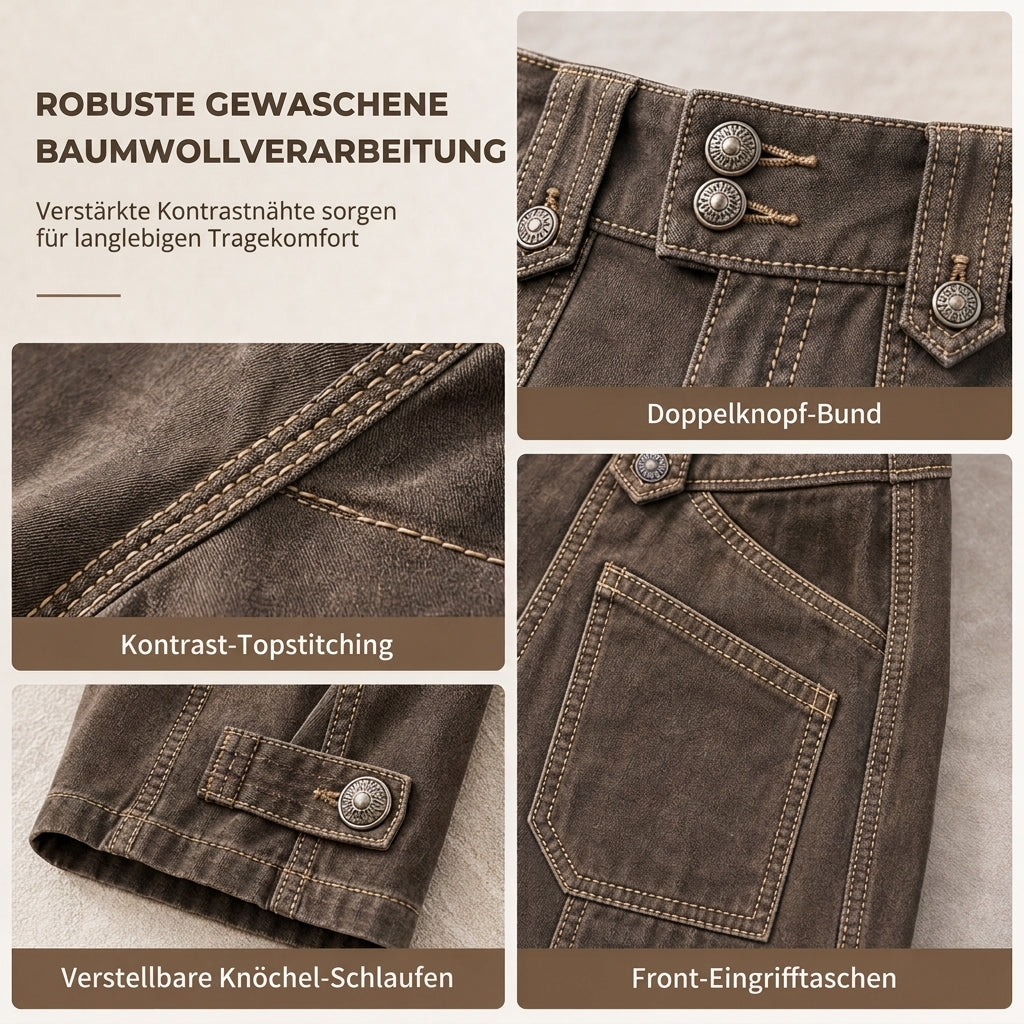 ✨Begrenzter Vorrat verfügbar, nicht verpassen!🔥🔥Damen Utility-Hosen mit weitem Bein aus gewaschener Baumwollmischung mit Contrast Stitching