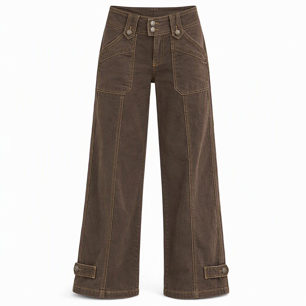 ✨Begrenzter Vorrat verfügbar, nicht verpassen!🔥🔥Damen Utility-Hosen mit weitem Bein aus gewaschener Baumwollmischung mit Contrast Stitching