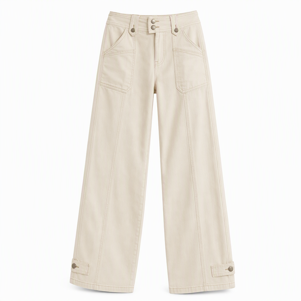 ✨Begrenzter Vorrat verfügbar, nicht verpassen!🔥🔥Damen Utility-Hosen mit weitem Bein aus gewaschener Baumwollmischung mit Contrast Stitching