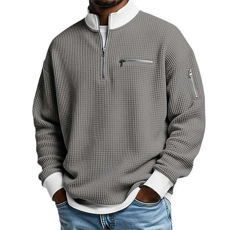 🔥Beliebtes Produkt ！✨Herren Waffelstrick-Pullover mit Viertelreißverschluss