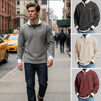 🔥Beliebtes Produkt ！✨Herren Waffelstrick-Pullover mit Viertelreißverschluss