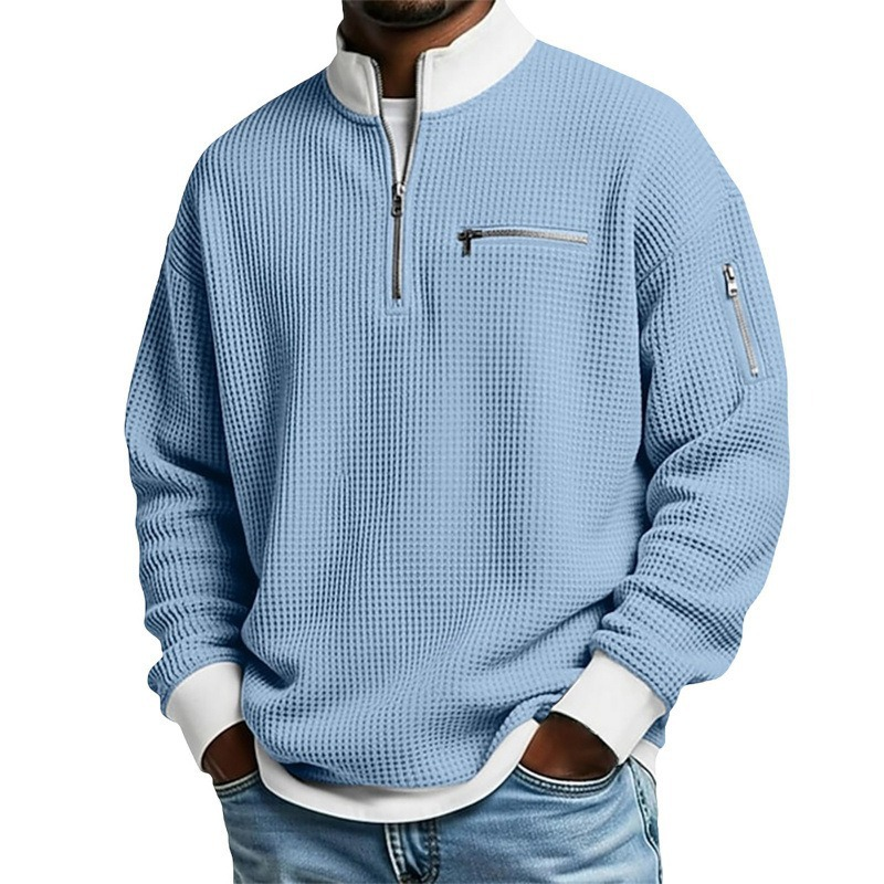 🔥Beliebtes Produkt ！✨Herren Waffelstrick-Pullover mit Viertelreißverschluss