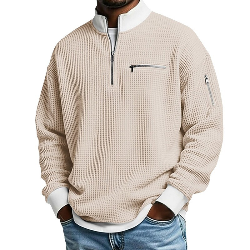 🔥Beliebtes Produkt ！✨Herren Waffelstrick-Pullover mit Viertelreißverschluss