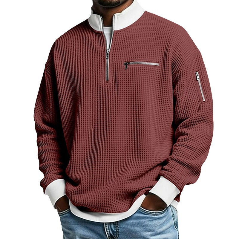 🔥Beliebtes Produkt ！✨Herren Waffelstrick-Pullover mit Viertelreißverschluss