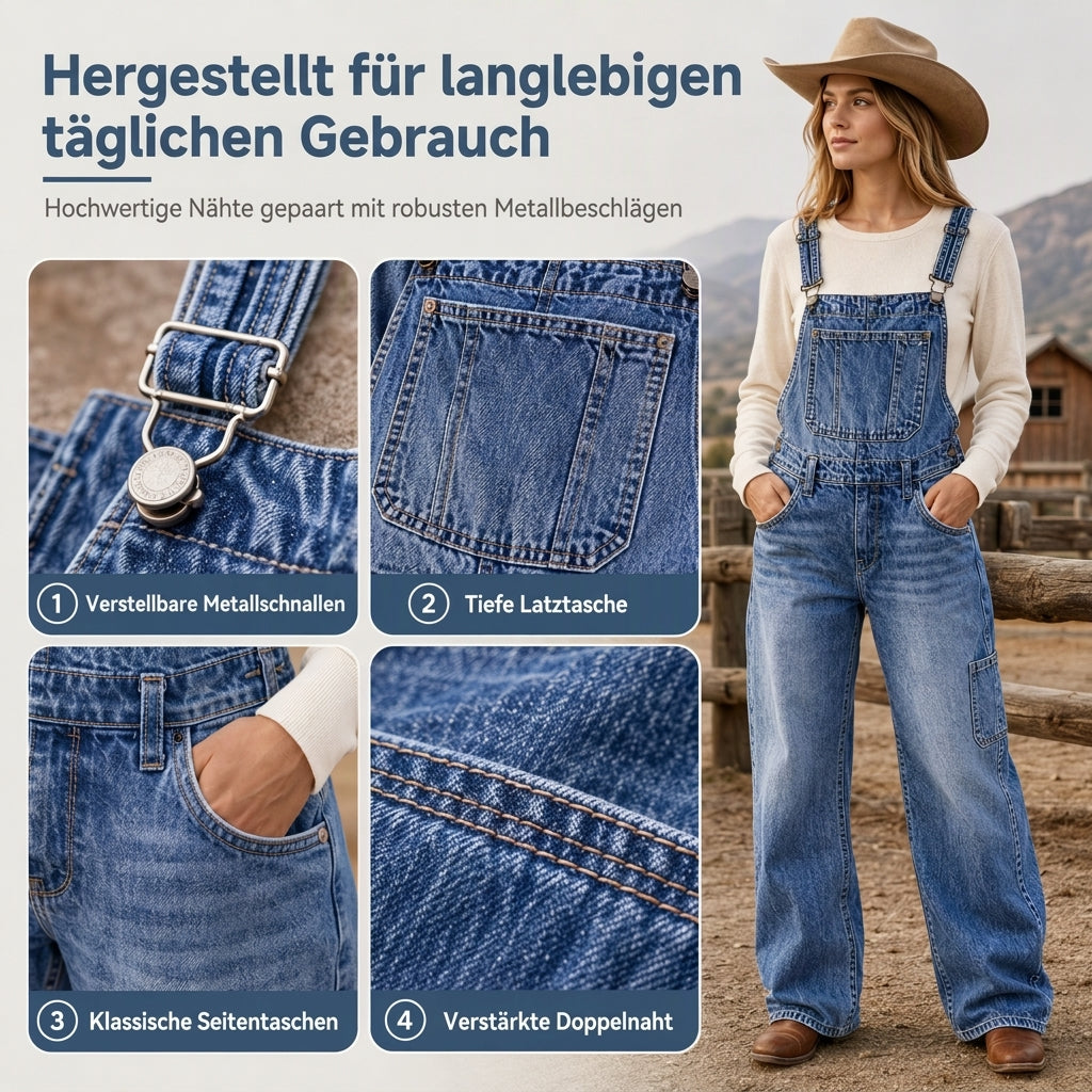 💥 Beliebter Artikel – jetzt im Angebot! 💖✨Damen dehnbare Jeans-Latzhose mit weitem Bein und verstellbaren Trägern