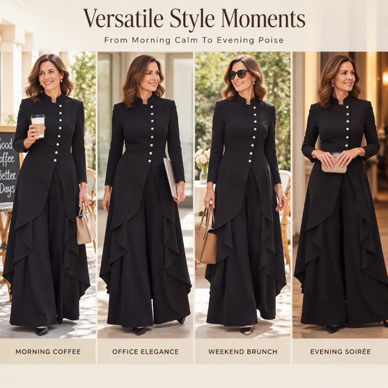 🔥Beliebtes Produkt ！✨✨Elegantes zweiteiliges Damen-Outfit: Langmantel mit weitem Bein