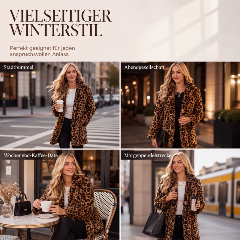 📢Kundenliebling + Gratis Versand!📢 Stilvoller Damen-Kunstfellmantel mit Leopardenmuster