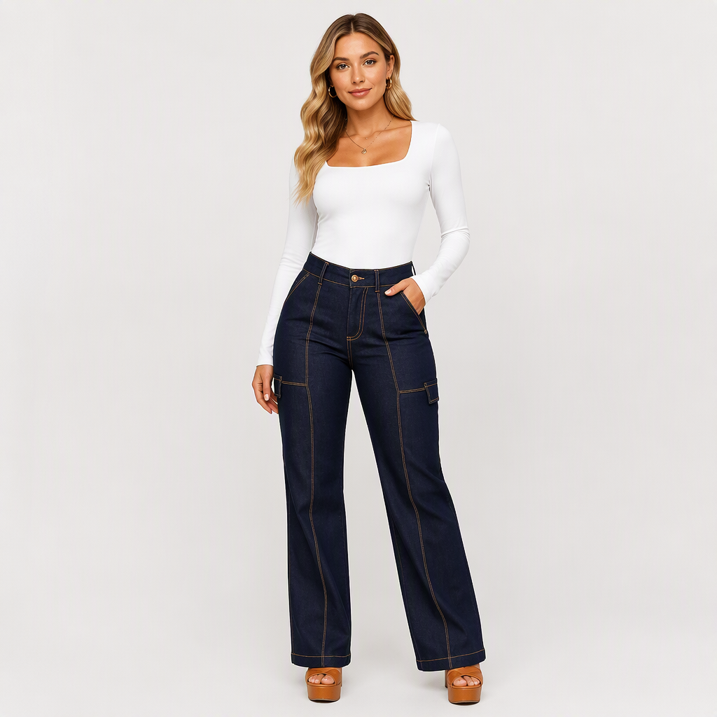 🚀 Sparen Sie jetzt Zeit & Geld! 😍✨Damen Jeans mit hohem Bund, kontrastfarbiger Ziernaht und weitem Bein