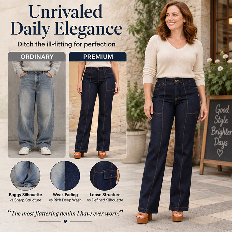 🚀 Sparen Sie jetzt Zeit & Geld! 😍✨Damen Jeans mit hohem Bund, kontrastfarbiger Ziernaht und weitem Bein