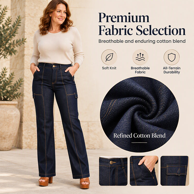 🚀 Sparen Sie jetzt Zeit & Geld! 😍✨Damen Jeans mit hohem Bund, kontrastfarbiger Ziernaht und weitem Bein