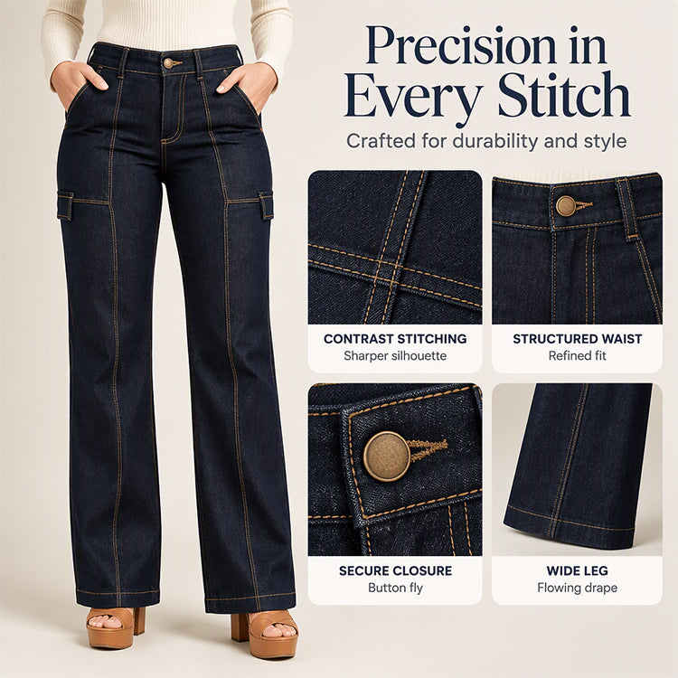 🚀 Sparen Sie jetzt Zeit & Geld! 😍✨Damen Jeans mit hohem Bund, kontrastfarbiger Ziernaht und weitem Bein