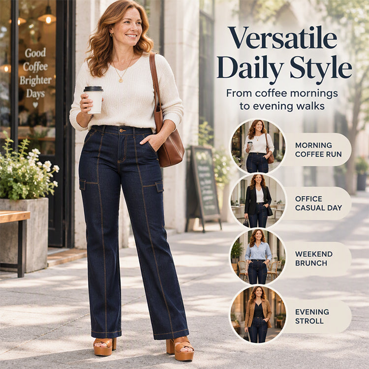 🚀 Sparen Sie jetzt Zeit & Geld! 😍✨Damen Jeans mit hohem Bund, kontrastfarbiger Ziernaht und weitem Bein