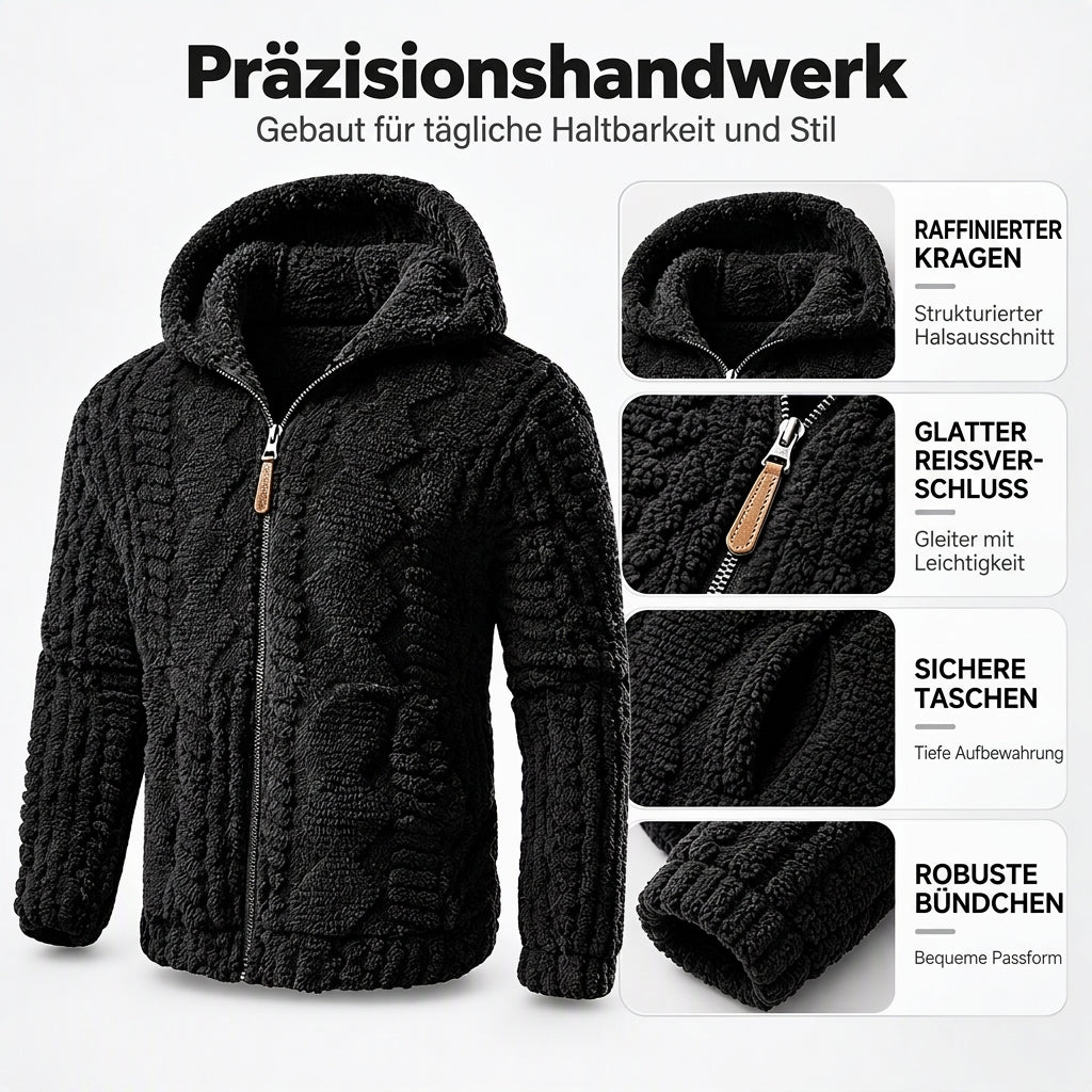 📢🎉50%Rabatt!!!🛍️✨ Heravziehbare Herren-Sherpa-Kapuzenjacke mit Strukturmuster und Reißverschluss