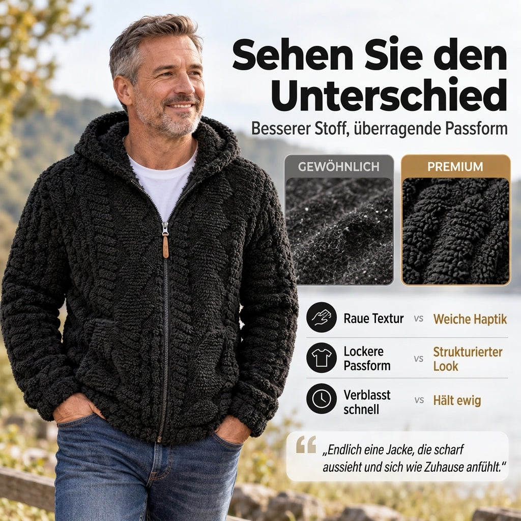 📢🎉50%Rabatt!!!🛍️✨ Heravziehbare Herren-Sherpa-Kapuzenjacke mit Strukturmuster und Reißverschluss