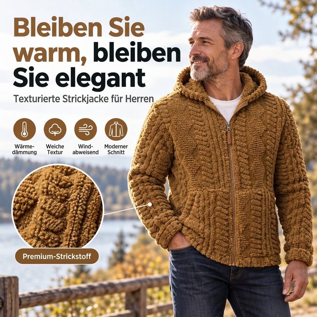 📢🎉50%Rabatt!!!🛍️✨ Heravziehbare Herren-Sherpa-Kapuzenjacke mit Strukturmuster und Reißverschluss