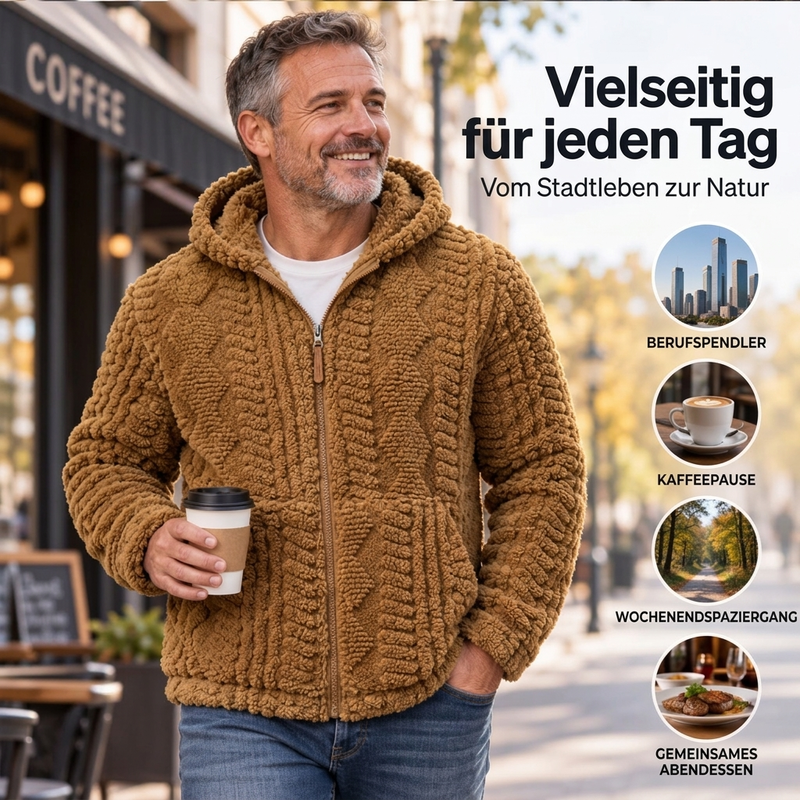 📢🎉50%Rabatt!!!🛍️✨ Heravziehbare Herren-Sherpa-Kapuzenjacke mit Strukturmuster und Reißverschluss