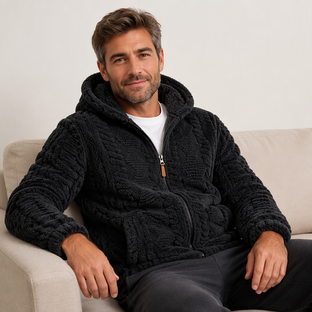 📢🎉50%Rabatt!!!🛍️✨ Heravziehbare Herren-Sherpa-Kapuzenjacke mit Strukturmuster und Reißverschluss