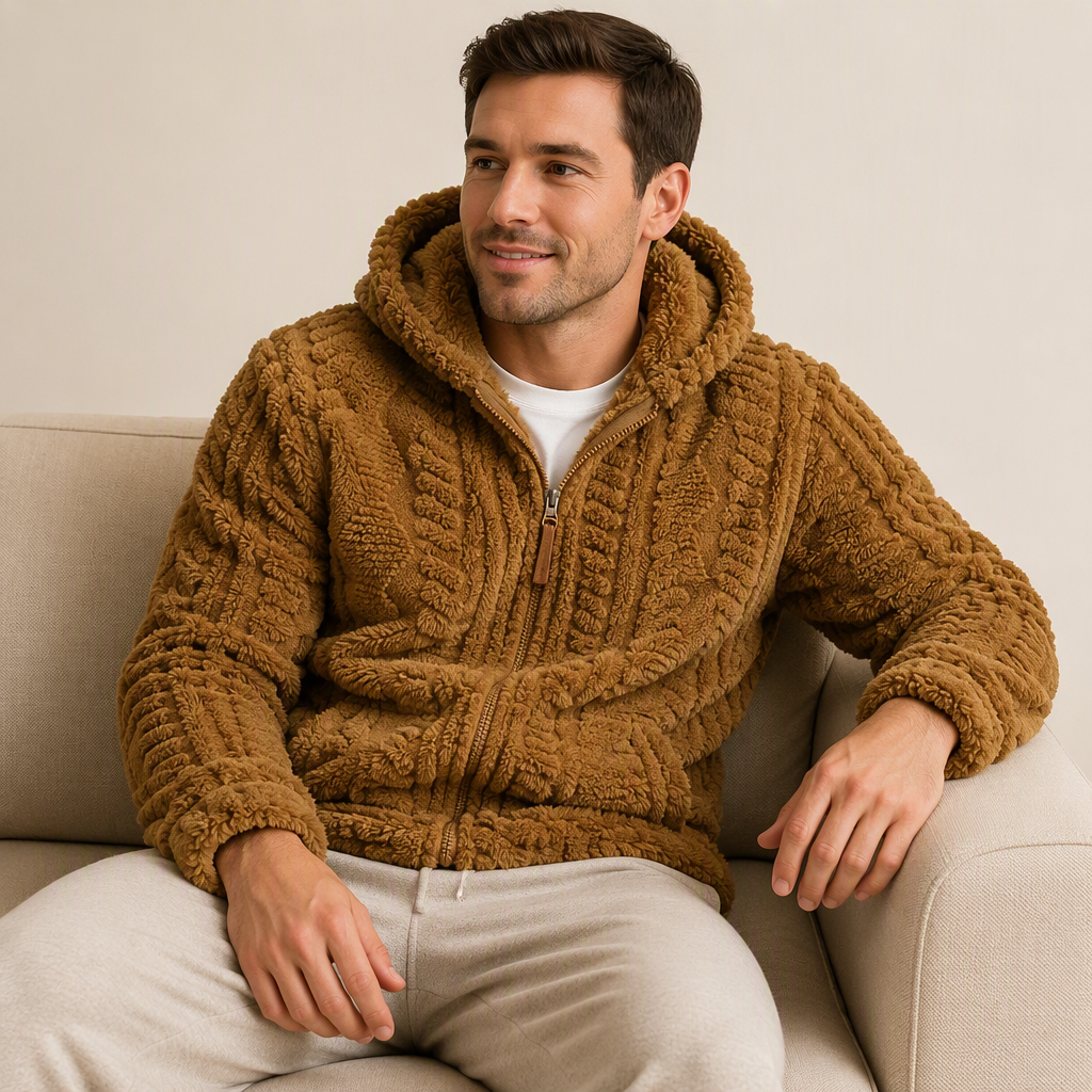 📢🎉50%Rabatt!!!🛍️✨ Heravziehbare Herren-Sherpa-Kapuzenjacke mit Strukturmuster und Reißverschluss