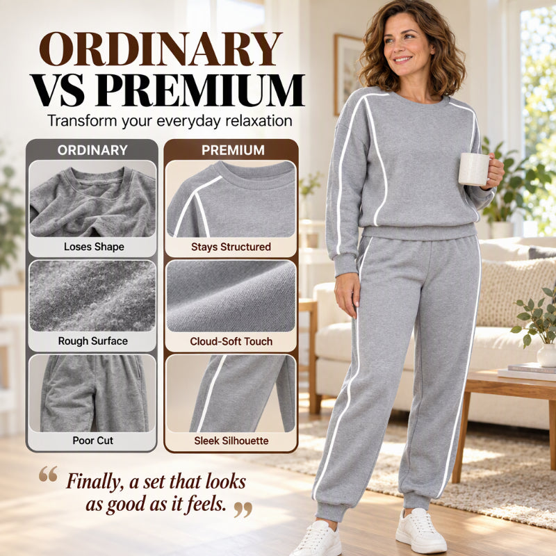 💋Genießen Sie eine 30-tägige problemlose Rückgaberichtlinie!✅️✨Damen 2-Teilig Set Sweatshirt & Jogginghose mit Kontrastpaspel