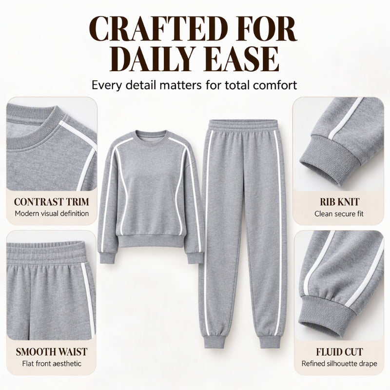 💋Genießen Sie eine 30-tägige problemlose Rückgaberichtlinie!✅️✨Damen 2-Teilig Set Sweatshirt & Jogginghose mit Kontrastpaspel