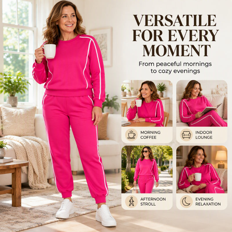 💋Genießen Sie eine 30-tägige problemlose Rückgaberichtlinie!✅️✨Damen 2-Teilig Set Sweatshirt & Jogginghose mit Kontrastpaspel