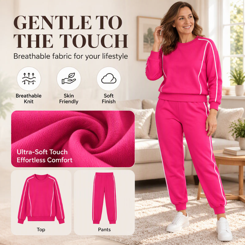 💋Genießen Sie eine 30-tägige problemlose Rückgaberichtlinie!✅️✨Damen 2-Teilig Set Sweatshirt & Jogginghose mit Kontrastpaspel