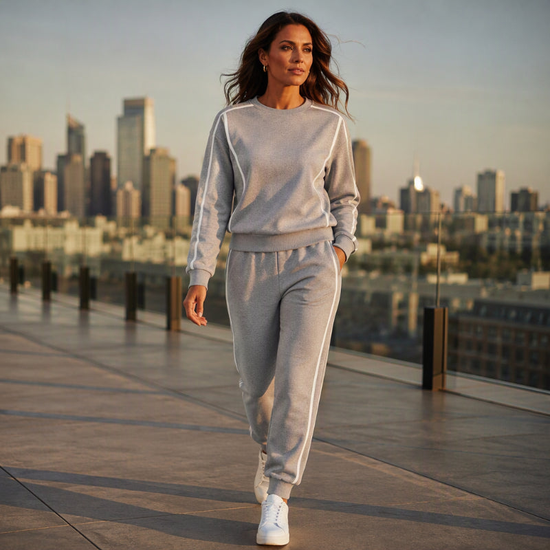 💋Genießen Sie eine 30-tägige problemlose Rückgaberichtlinie!✅️✨Damen 2-Teilig Set Sweatshirt & Jogginghose mit Kontrastpaspel