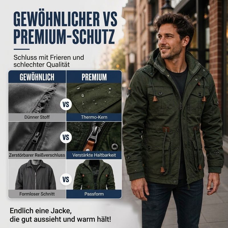 🎯 50% Rabatt + Gratis Versand! 🚚 Wärmende Winterjacke für Herren mit abnehmbarer Kapuze