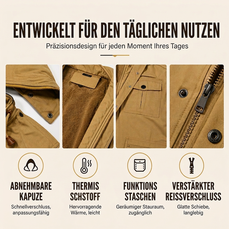 🎯 50% Rabatt + Gratis Versand! 🚚 Wärmende Winterjacke für Herren mit abnehmbarer Kapuze