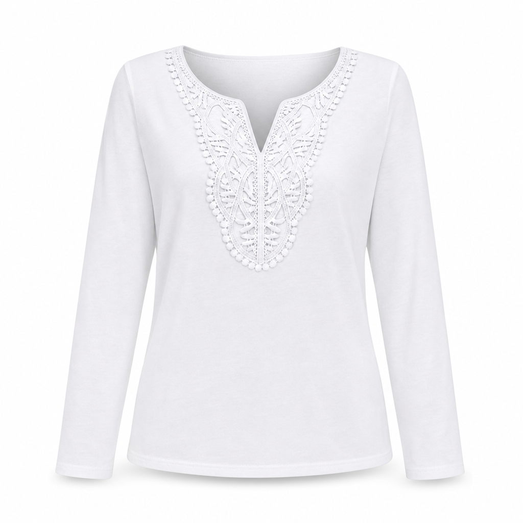 🔥Beliebtes Produkt ！✨Bohemische Damen-Bluse aus Spitze mit V-Ausschnitt, langen Ärmeln und lockerer Passform