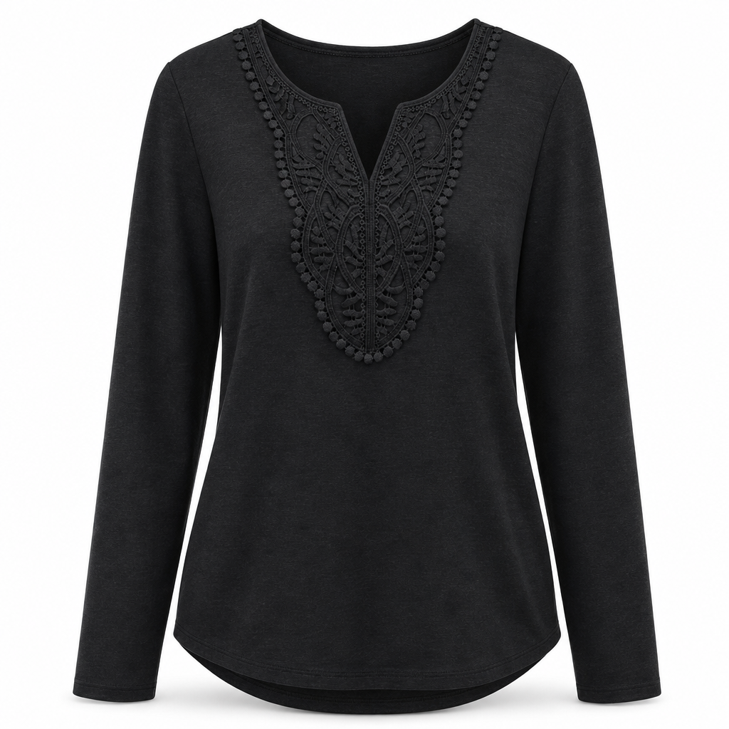 🔥Beliebtes Produkt ！✨Bohemische Damen-Bluse aus Spitze mit V-Ausschnitt, langen Ärmeln und lockerer Passform
