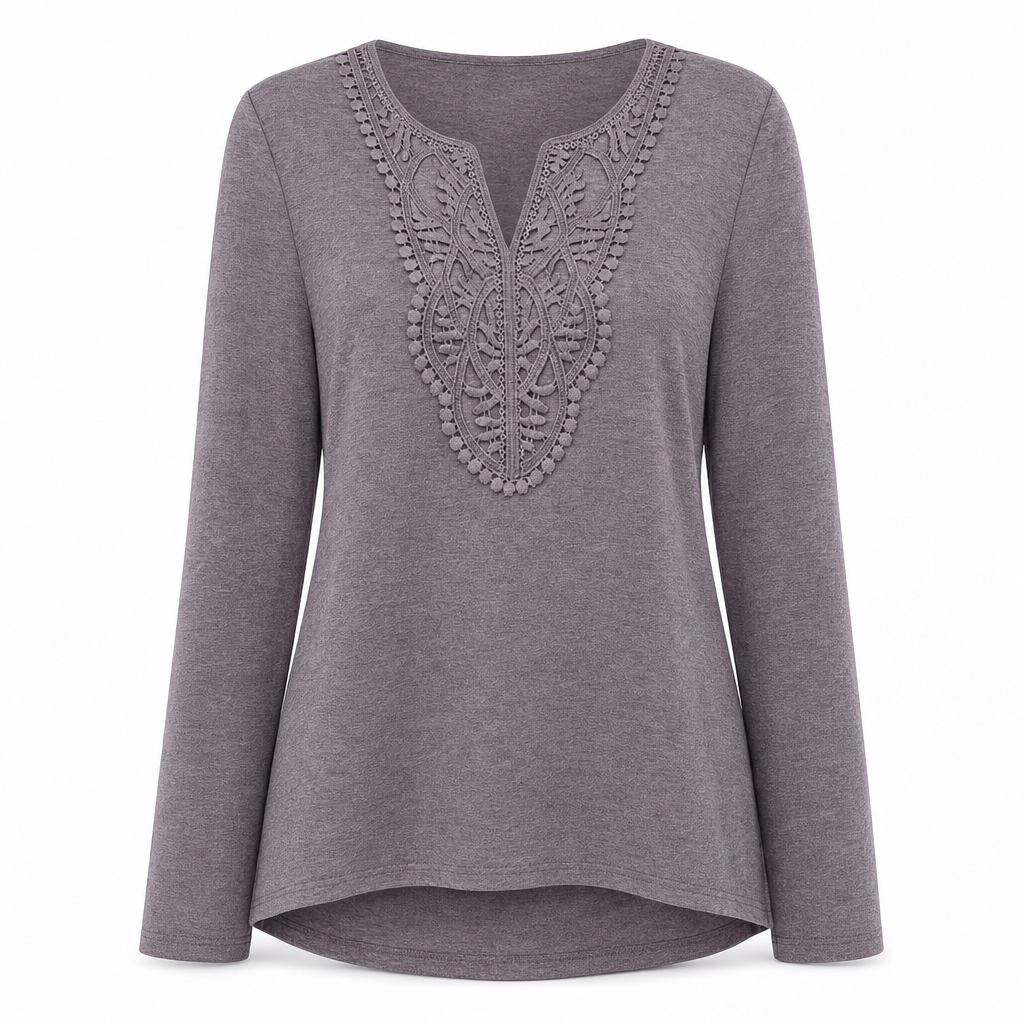 🔥Beliebtes Produkt ！✨Bohemische Damen-Bluse aus Spitze mit V-Ausschnitt, langen Ärmeln und lockerer Passform