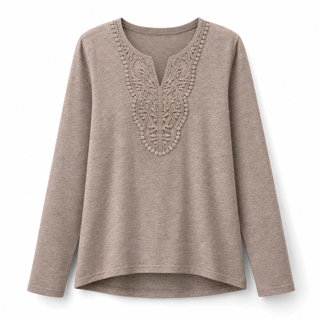 🔥Beliebtes Produkt ！✨Bohemische Damen-Bluse aus Spitze mit V-Ausschnitt, langen Ärmeln und lockerer Passform