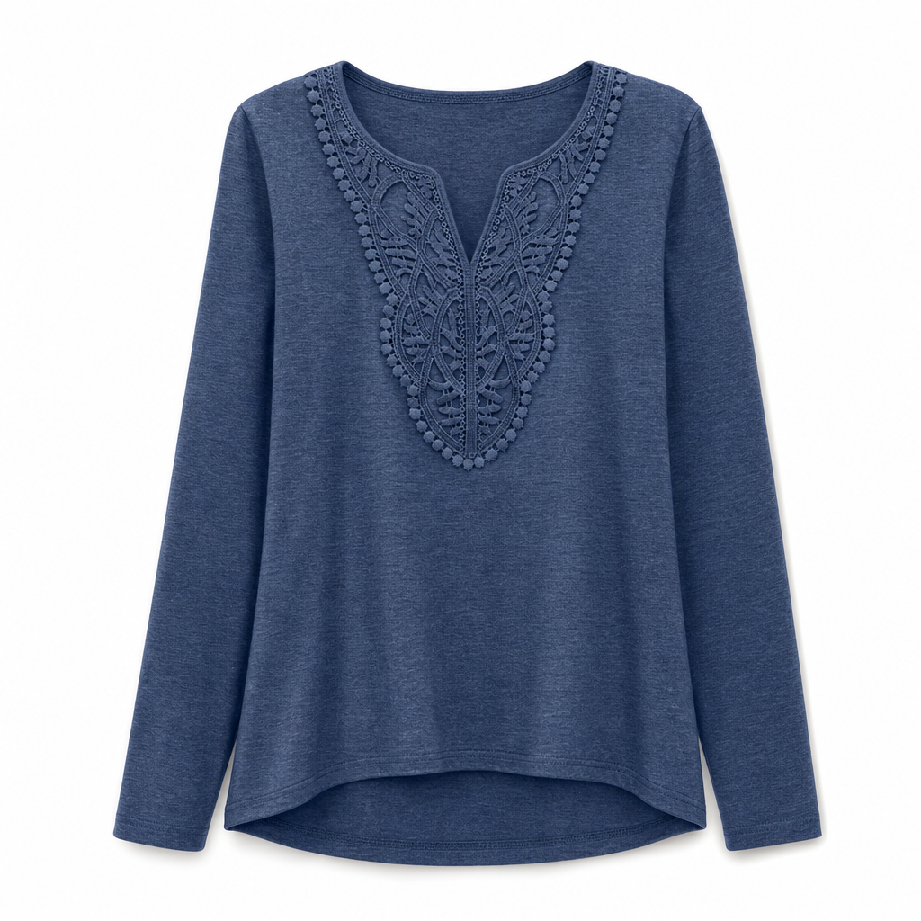 🔥Beliebtes Produkt ！✨Bohemische Damen-Bluse aus Spitze mit V-Ausschnitt, langen Ärmeln und lockerer Passform