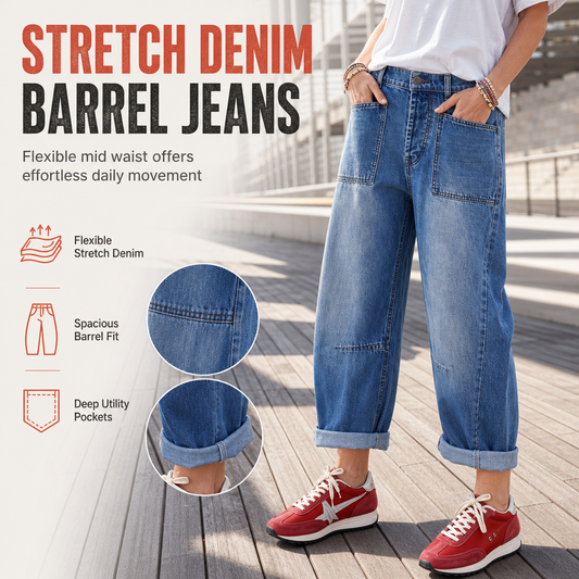🔥Beliebtes Produkt ！✨Damen Stretchjeans in Übergröße, mittlere Taille, verkürzte Hosen, Denimhosen mit schmalem Knöchelbund und gesteppten aufgesetzten Taschen