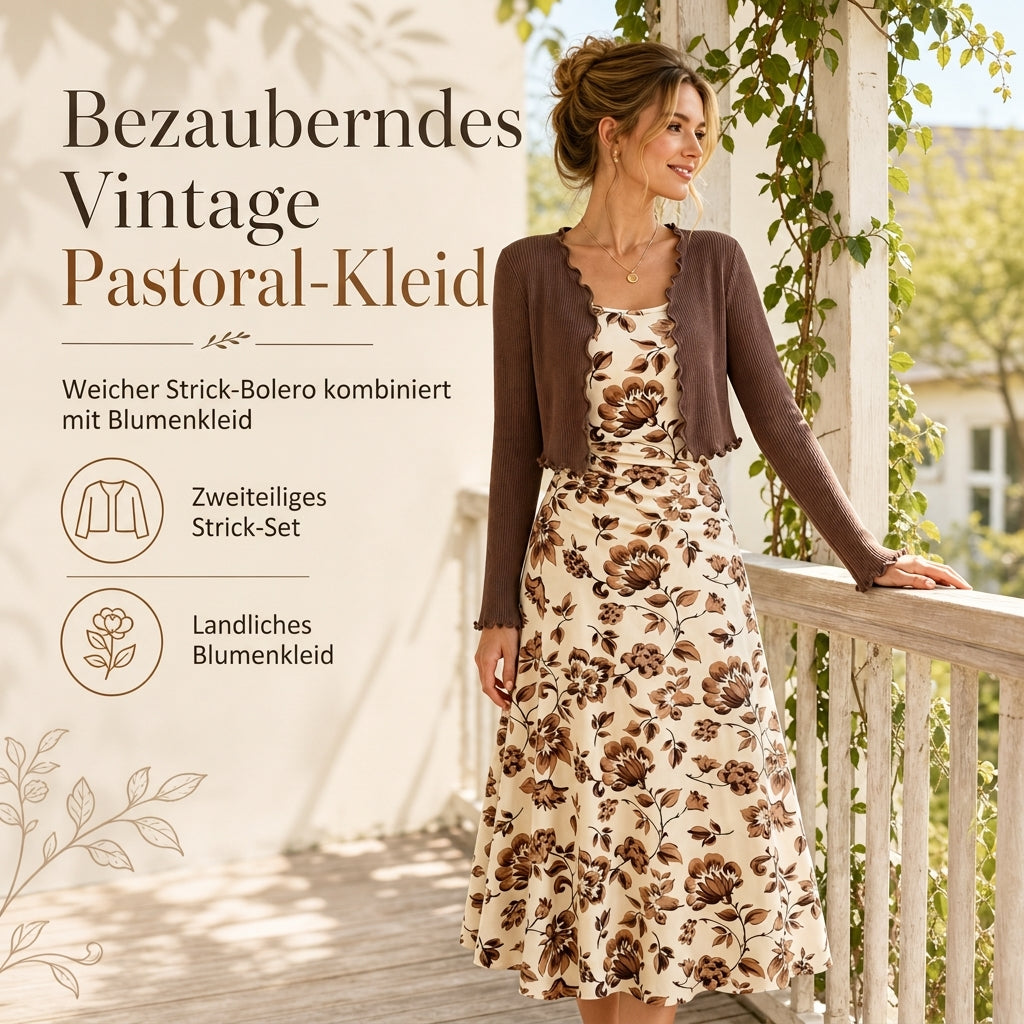 📢🎉50%Rabatt!!!🛍️✨2-teiliges Set: Damen Vintage-Blumen-Trägerkleid und kurz geschnittene Rippstrick-Strickjacke