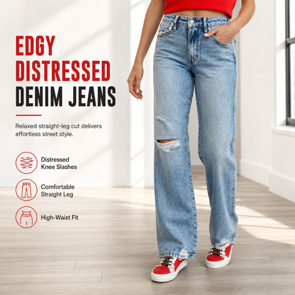 🔥 50% RABATT – nur heute! Damen High-Waist Jeans – ausgefranst & Wide-Leg, lässig & bequem