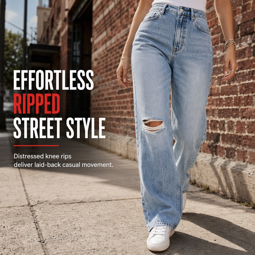 🔥 50% RABATT – nur heute! Damen High-Waist Jeans – ausgefranst & Wide-Leg, lässig & bequem