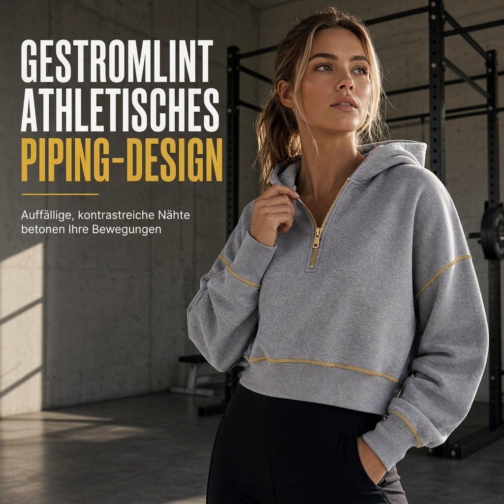 📢🎉50%Rabatt!!!🛍️✨Damen-Kurzformatiges Hoodie mit Reißverschluss und Kontrastbesatz, langärmelig,Sweatshirt für Herbst und Winter