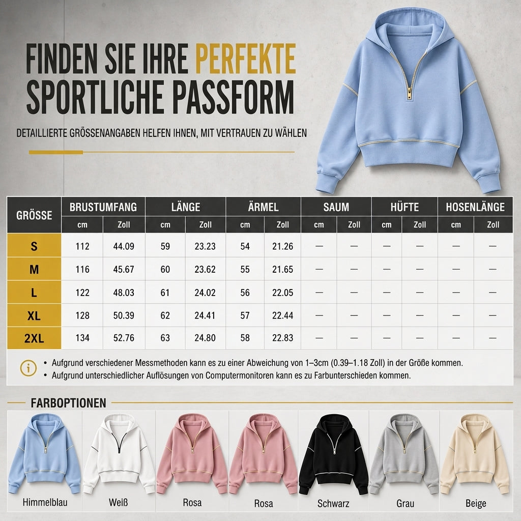 📢🎉50%Rabatt!!!🛍️✨Damen-Kurzformatiges Hoodie mit Reißverschluss und Kontrastbesatz, langärmelig,Sweatshirt für Herbst und Winter