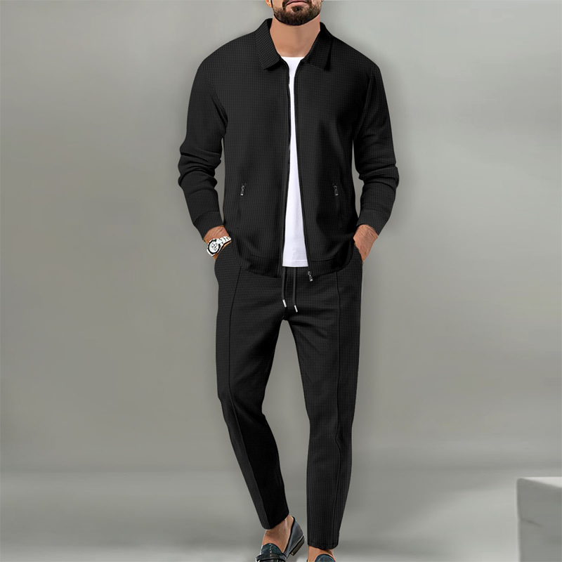🔥Beliebtes Produkt ！✨Herren stilvolles 2-teiliges Set: Jacke mit Hemdkragen und Jogginghose