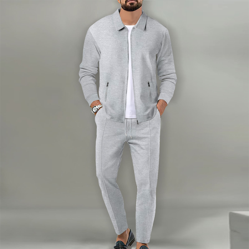 🔥Beliebtes Produkt ！✨Herren stilvolles 2-teiliges Set: Jacke mit Hemdkragen und Jogginghose