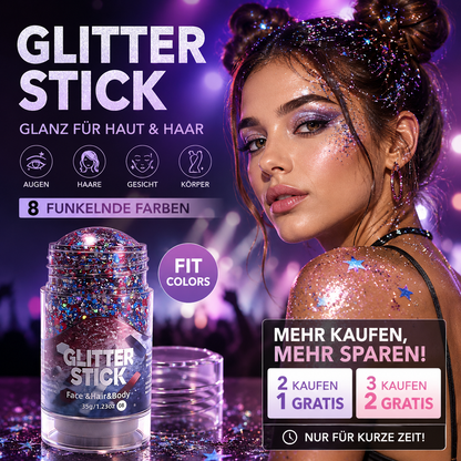 📢📢50 % Rabatt!!🥳 💞2+1 GRATIS!! 🎁✨Vielseitiger Glitzer-Gel-Stick mit grobem Glitzer – Einfache Anwendung für einen strahlenden Look 💖